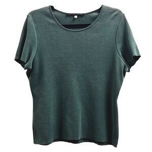 Peruvian Connection Sage Green 100% Pima Cotton Ribbed Knit Top Large L